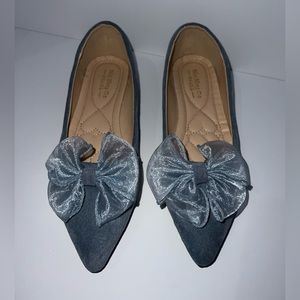 Blue Suede Flats with Bow